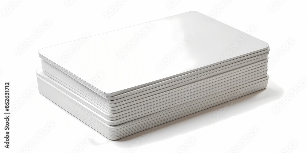 Blank White Plastic Cards Or Paper Sheets Stack Isolated On White Background. 3D Illustration. Blank White Plastic Cards Or Paper Sheets Stack Isolated On White Background. 3D Illustration.