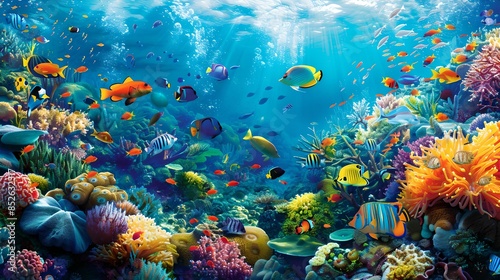Fototapeta Naklejka Na Ścianę i Meble -  Coral reef colorful fish marine life underwater ecosystem, vibrant, ocean, nature