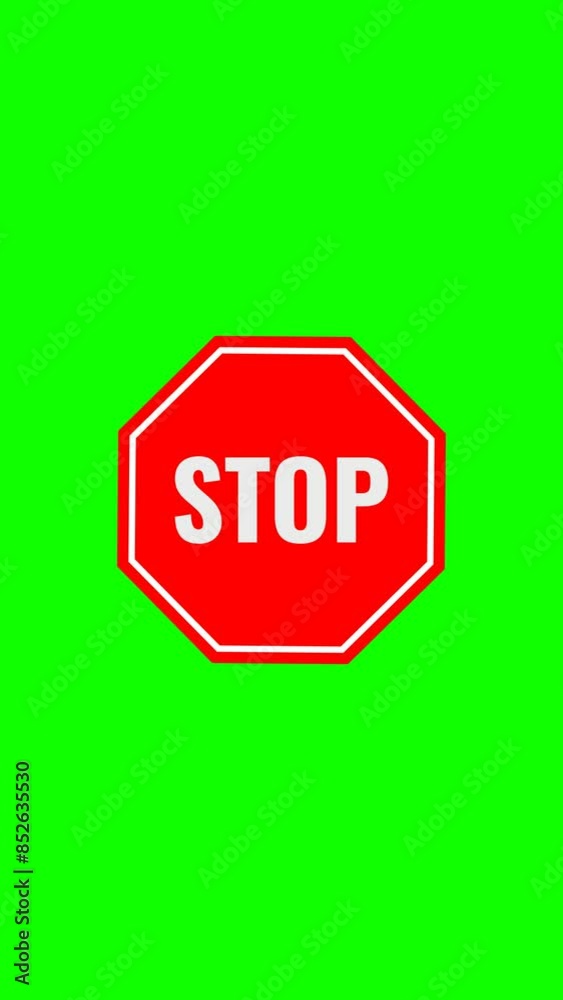 Animated motion graphics of stop sign, traffic sign warning symbol on ...