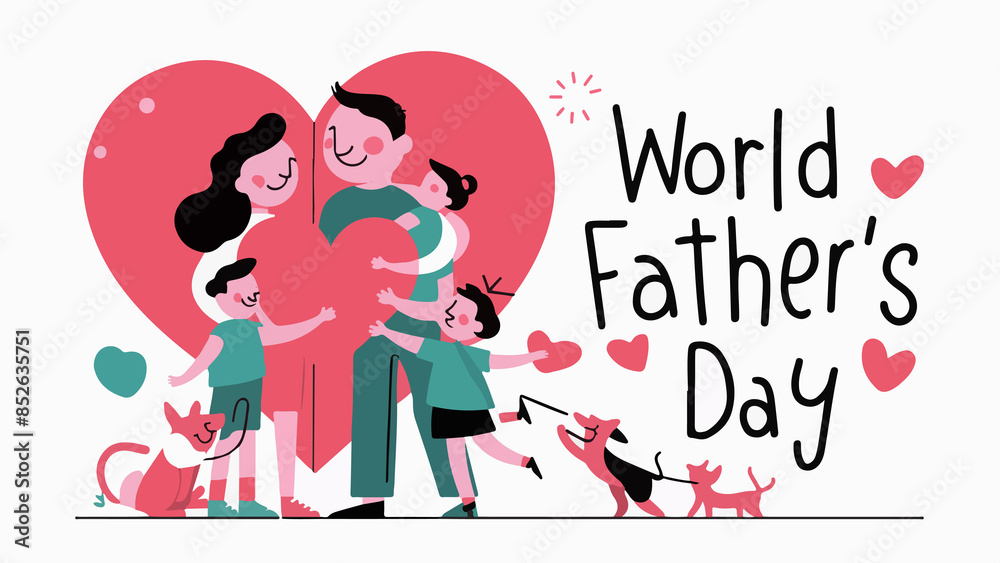 a man and a Child at a drawing that says world father's day. a man and a Child at a drawing that says world father's day.