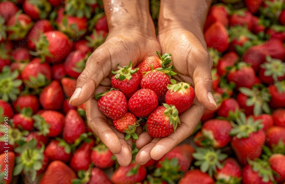 Person's hands holding strawberries Person's hands holding strawberries