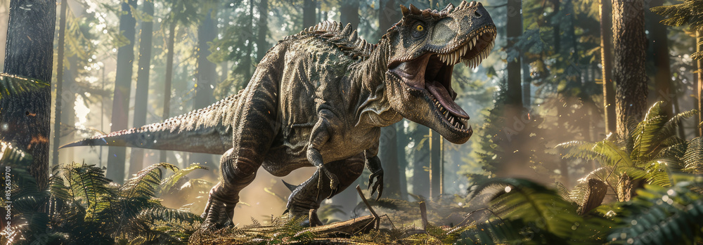 Obraz premium Primeval T-Rex in Lush Jungle