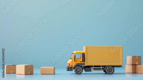A toy moving truck with cardboard boxes. Transportation  and delivery concept. Created with Generative AI technology. © Artem