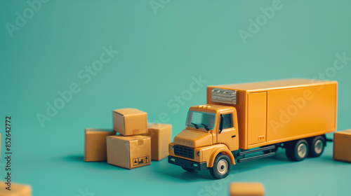 A toy moving truck with cardboard boxes. Transportation  and delivery concept. Created with Generative AI technology.