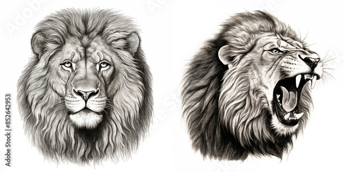 clipart set  portrait of a lion isolated on a white background, pencil drawing style clipart illustration
