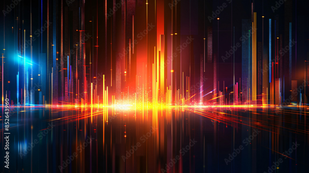 Abstract digital art of a futuristic city with vibrant light trails and skyscrapers Abstract digital art of a futuristic city with vibrant light trails and skyscrapers