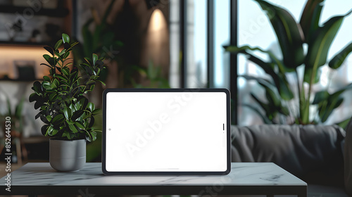 Mock-up of an iPad with a blank screen on a desk