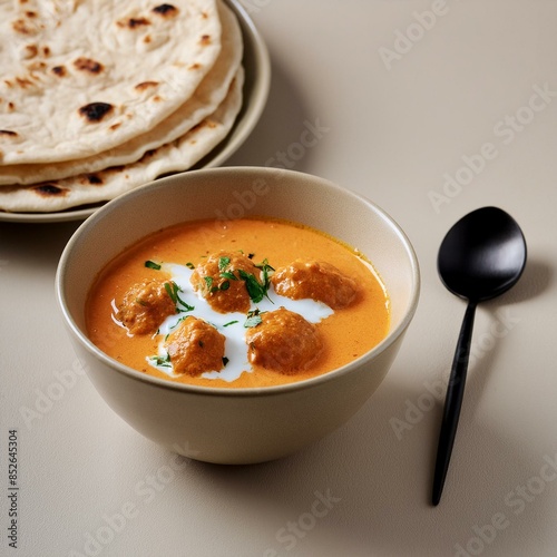 Indian mughlai special cuisine malai kofta curry served with chapati  photo