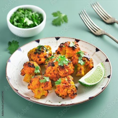 Indian cuisine tandoori gobi or roasted cauliflower photo