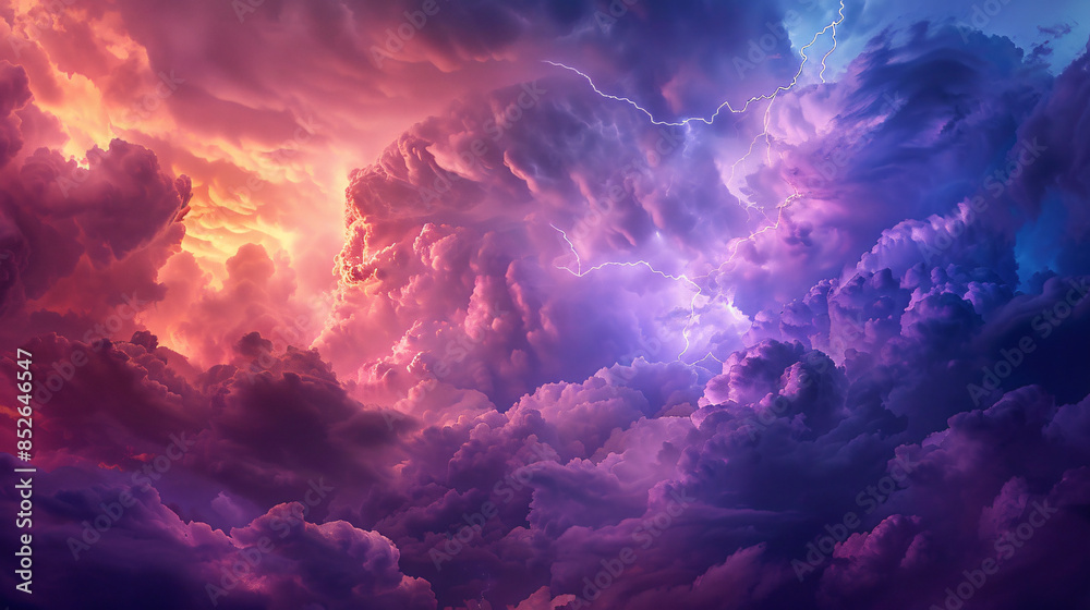 Dramatic sunset sky with lightning bolt piercing through vibrant storm ...