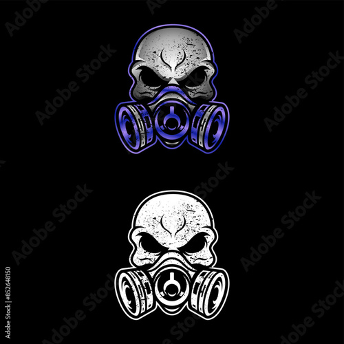 3d Skull With Gas Mask Set Vector Mascot And Logo Illustration
