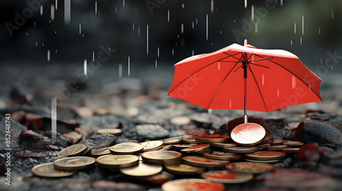 Wallpaper Mural Hand sheltering a pile of coins with a small red umbrella Torontodigital.ca