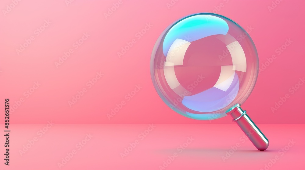 3D chat bubble with a magnifying glass icon, providing copy space 3D chat bubble with a magnifying glass icon, providing copy space
