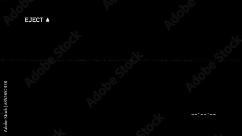 Flashing eject icon and text VHS texture, Eject vhs tape symbol blinking, Retro VCR eject with timeline overlay