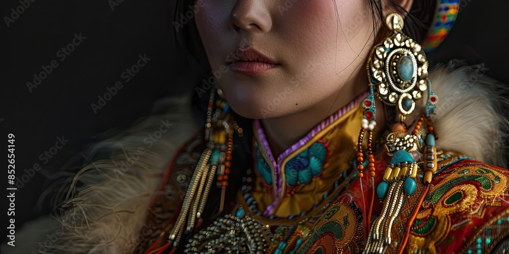 Fototapeta premium Woman in Rich Mongolian Clothing