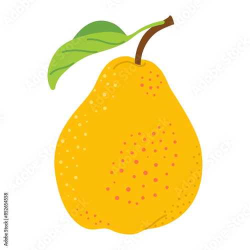 Ripe juicy yellow pear cartoon icon. Fresh pear with leaf. Modern flat style juicy pear, fruits, healthy eating. Isolated on transparent background. Vector illustration