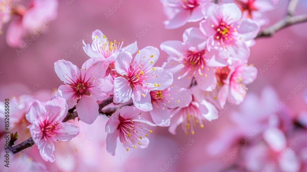 Fototapeta premium Delicate Pink Blossoms on a Branch