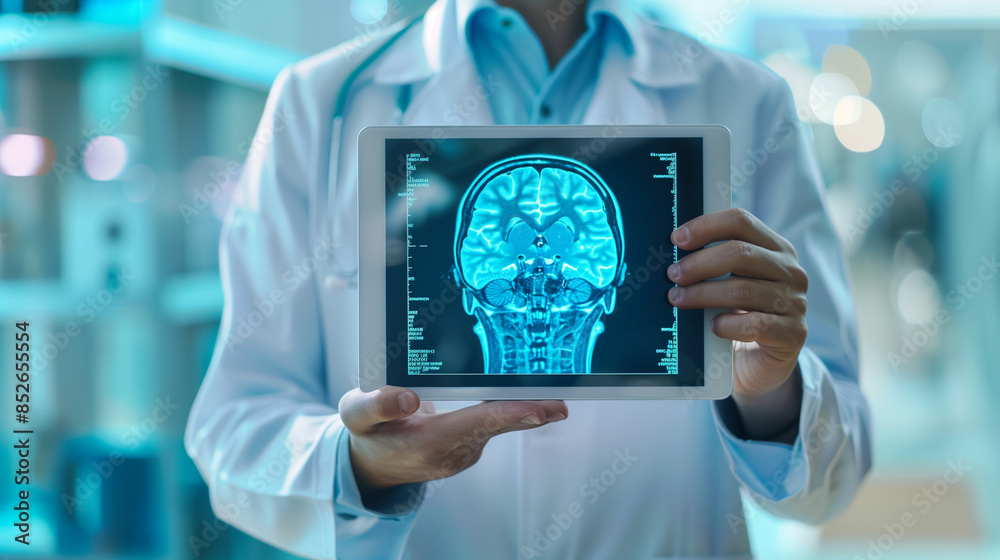 Doctor holding a digital tablet with x-ray of brain Doctor holding a digital tablet with x-ray of brain