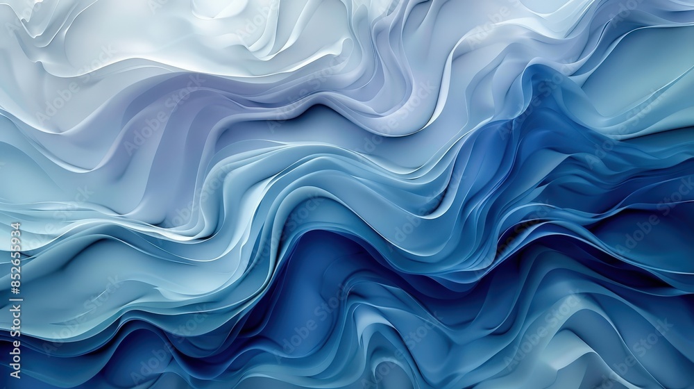 Abstract digital artwork featuring a wave pattern in shades of blue and white Abstract digital artwork featuring a wave pattern in shades of blue and white
