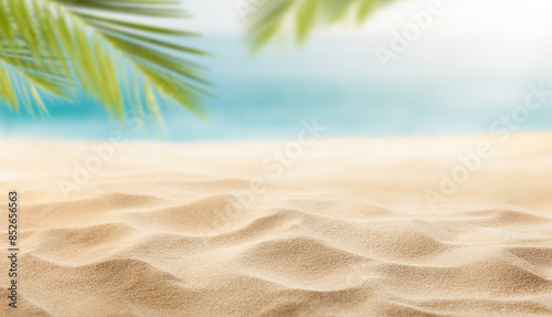 Fototapeta Naklejka Na Ścianę i Meble -  beach sand with palm branches on the background of the sea