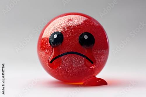 Sad Red Emoji with Crying Tears photo