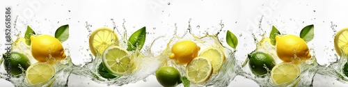 Obraz na płótnie A series of images of lemons and limes are splashed with water w salonie