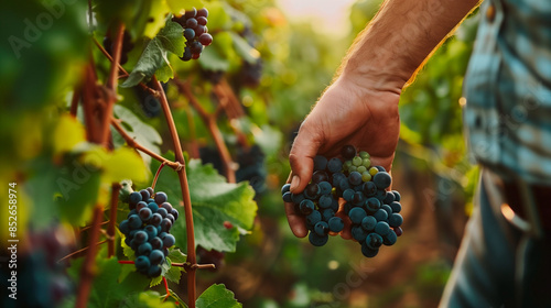 A professional hands of oenologist or winemaker checks the vineyard and the quality of the grapes for the wine