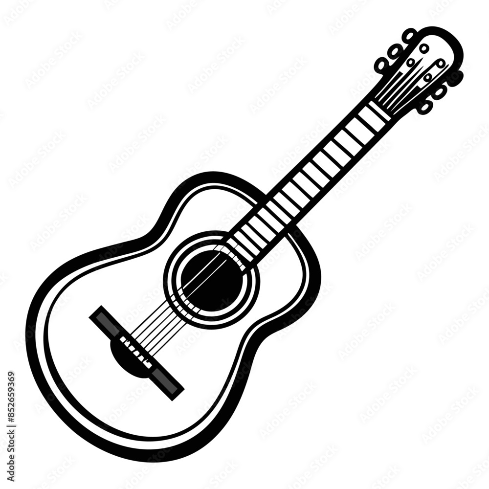 Fototapeta premium acoustic guitar illustration, acoustic guitar isolated on white background, violin , violin isolated on white, vector illustration of-a-violin n-black-outline 