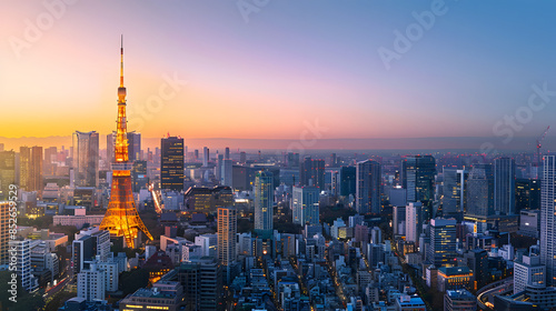 A panoramic view of Tokyo Tower and modern skyscrapers embodying Japans fusion of tradition and innovation.