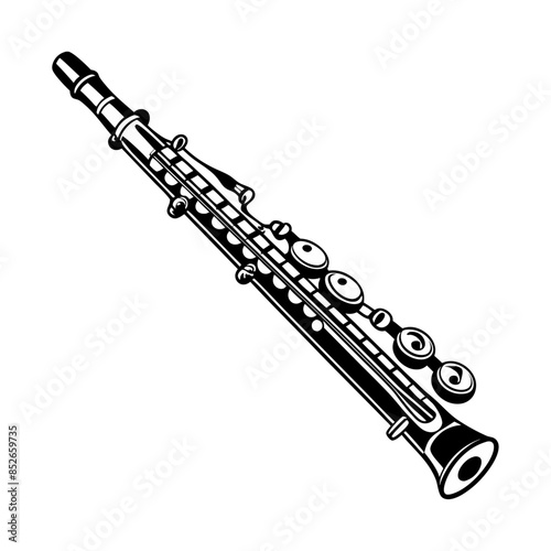 flute isolated, flute icon isolated on white, musical instrument illustration, vector illustration of-a flute in black outline