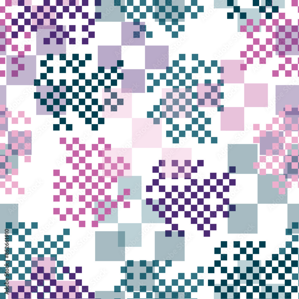 Fototapeta premium A seamless pattern made up of inaccurate multicolored rectangles arranged in random order. Abstract grunge square geometric shapes.