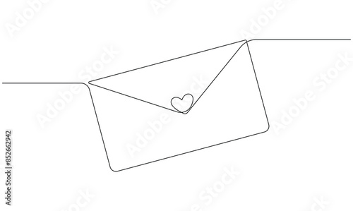 Vector continuous one simple single abstract line drawing of Love letter with heart proposal of love and relationship silhouette concept of relationship