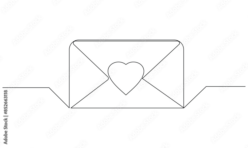 Vector continuous one simple single abstract line drawing of Love letter with heart proposal of love and relationship silhouette concept of relationship Vector continuous one simple single abstract line drawing of Love letter with heart proposal of love and relationship silhouette concept of relationship