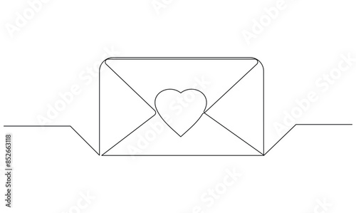 Vector continuous one simple single abstract line drawing of Love letter with heart proposal of love and relationship silhouette concept of relationship