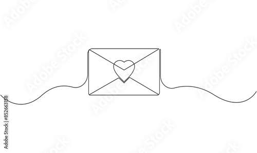 Vector continuous one simple single abstract line drawing of Love letter with heart proposal of love and relationship silhouette concept of relationship