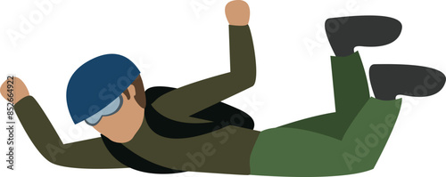 Flat isolated skydiver flying with a parachute. Cartoon parachutist illustration vector.