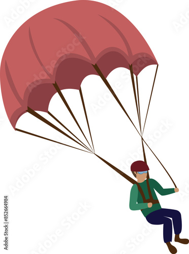 Flat isolated skydiver flying with a parachute. Cartoon parachutist illustration vector.