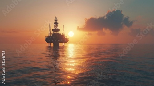 Offshore oil platform off the coast of California frames against an orange sky full of smoke from a nearby fire as the sun sets behind the rig.