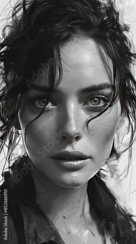 Pencil sketch in the style of beautiful women