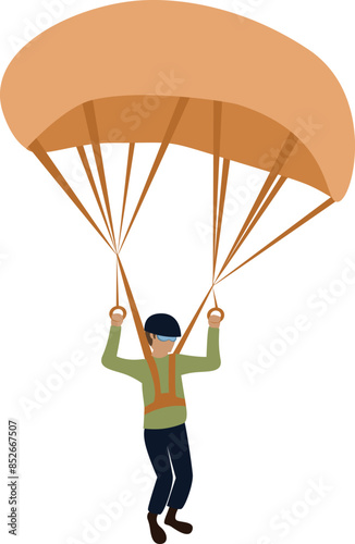 Flat isolated skydiver flying with a parachute. Cartoon parachutist illustration vector.