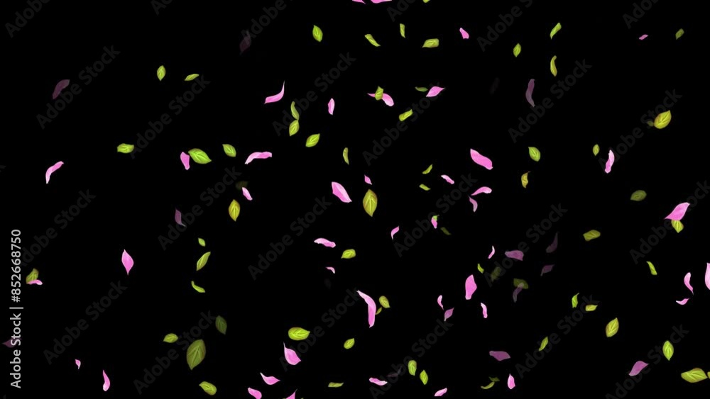 Loop Spring background, Leaves, Petals Falling on Black, white, blue Background Loop Spring background, Leaves, Petals Falling on Black, white, blue Background