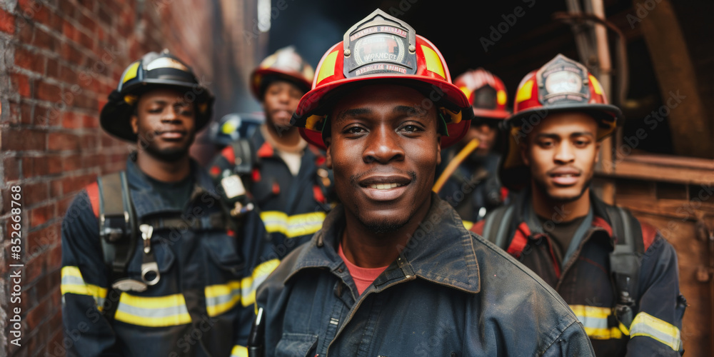 Group of firefighters in action gear Group of firefighters in action gear