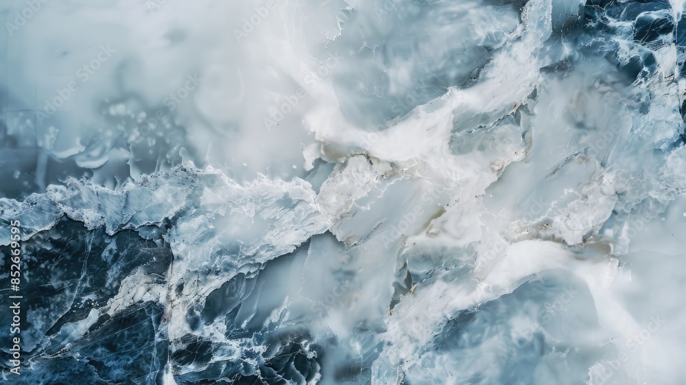 Fototapeta premium Abstract marbled pattern with shades of blue and white, resembling liquid waves or frozen water