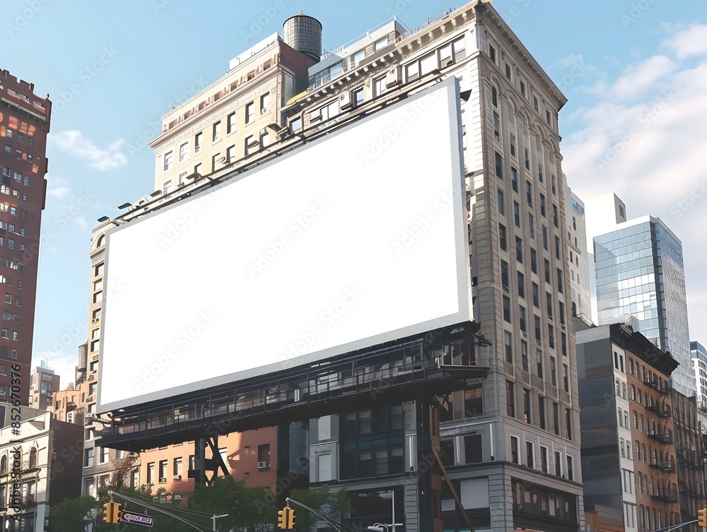 Blank White Screen on Outdoor Advertising Billboard in Busy Urban City Landscape Blank White Screen on Outdoor Advertising Billboard in Busy Urban City Landscape