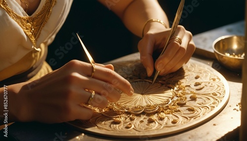 A close-up of a silversmith crafting intricate jewelry.

