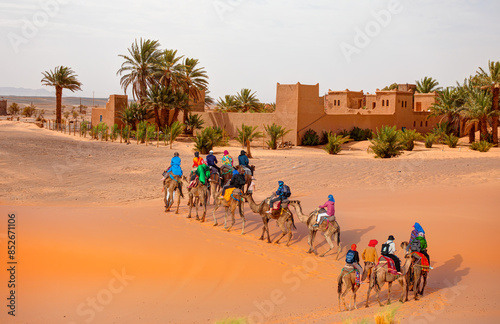 Fototapeta Naklejka Na Ścianę i Meble -  General view of the Merzouga hotels district - Merzouga, Sahara, Morocco 
