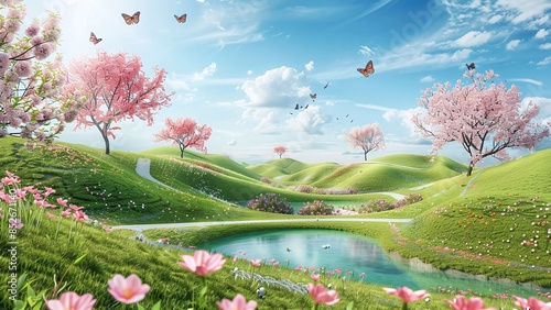 Low Carbon Sustainable Development Fantasy Garden Scene Backgrounds