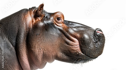 Hippo head seen from the side on a white background photo
