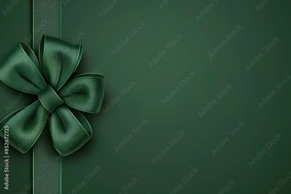 A Minimalist Deep Green Background with a Decorative Ribbon and Bow Perfect for Festive Greeting Cards and Gift Packaging A Minimalist Deep Green Background with a Decorative Ribbon and Bow Perfect for Festive Greeting Cards and Gift Packaging