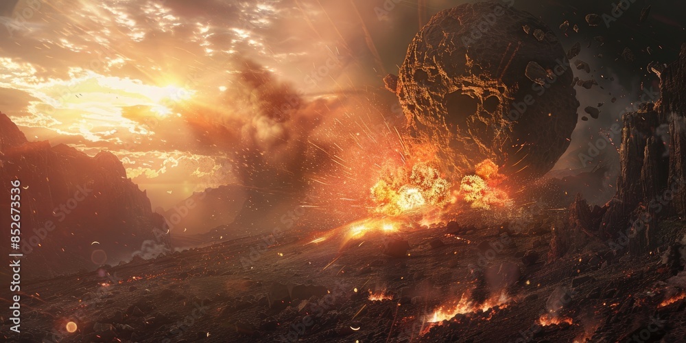 Meteor Collision with Fiery Explosion